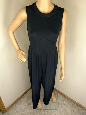 Cider Black Sleeveless Ribbed Jumpsuit